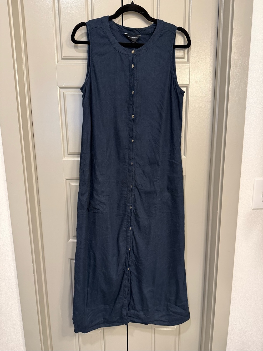 Club Monaco Sleeveless Button-Front Linen Blend Navy Women's Dress - Size 8